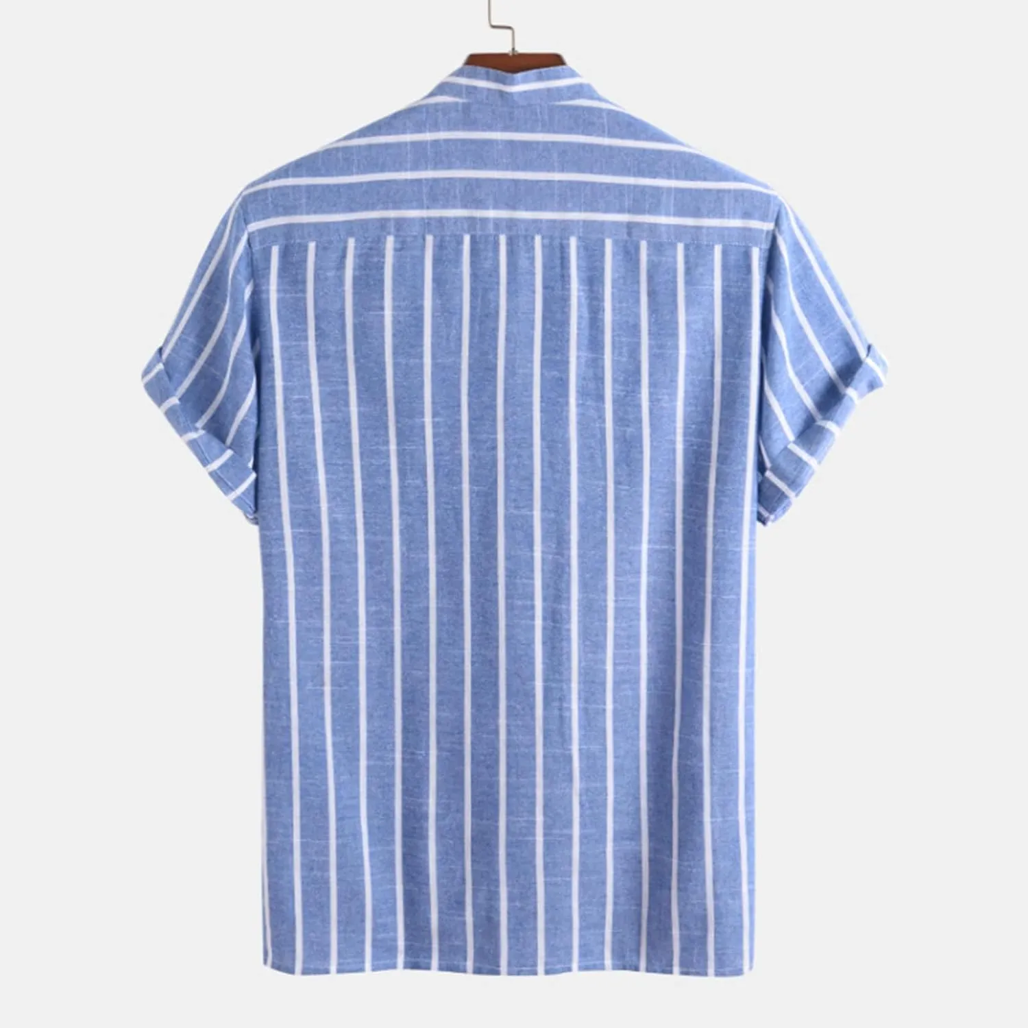 Men's Linen Shirts Striped Casual Shirts Short Sleeve Button Down Shirt for Men Beach Summer Shirt
