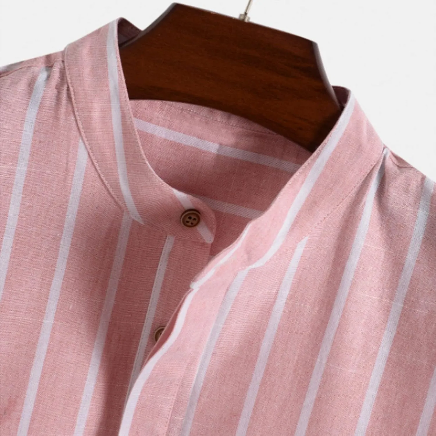Men's Linen Shirts Striped Casual Shirts Short Sleeve Button Down Shirt for Men Beach Summer Shirt