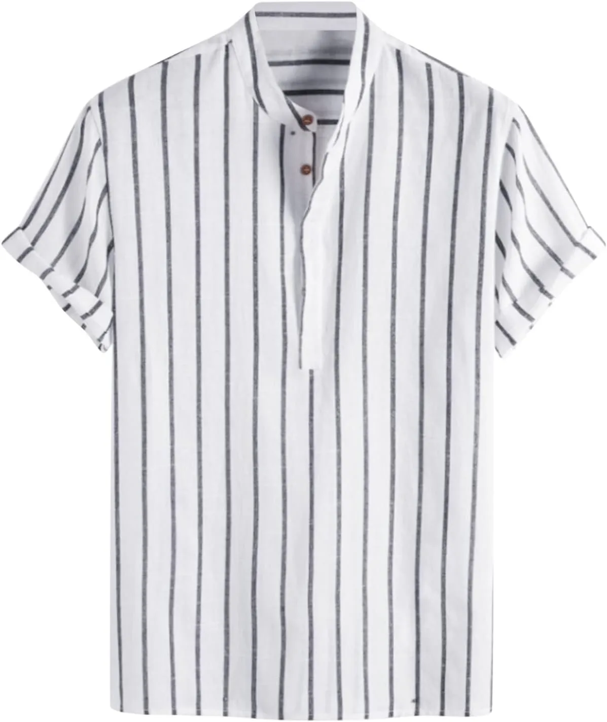 Men's Linen Shirts Striped Casual Shirts Short Sleeve Button Down Shirt for Men Beach Summer Shirt