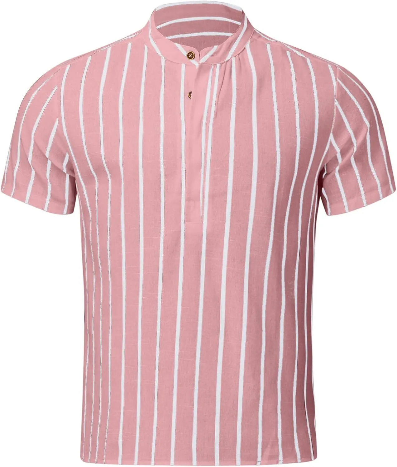 Men's Linen Shirts Striped Casual Shirts Short Sleeve Button Down Shirt for Men Beach Summer Shirt