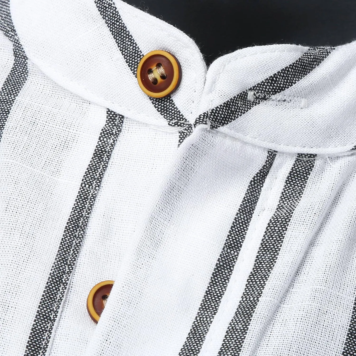 Men's Linen Shirts Striped Casual Shirts Short Sleeve Button Down Shirt for Men Beach Summer Shirt