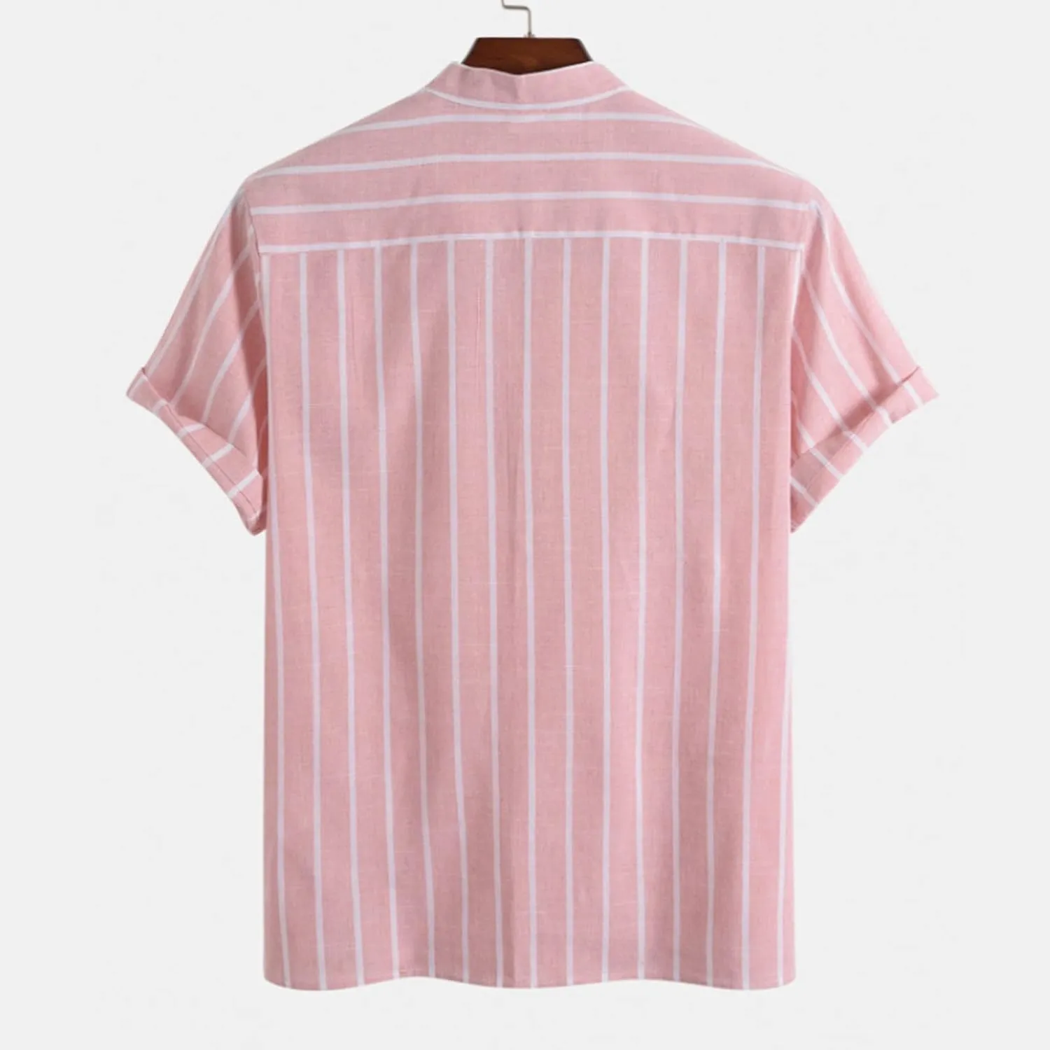 Men's Linen Shirts Striped Casual Shirts Short Sleeve Button Down Shirt for Men Beach Summer Shirt