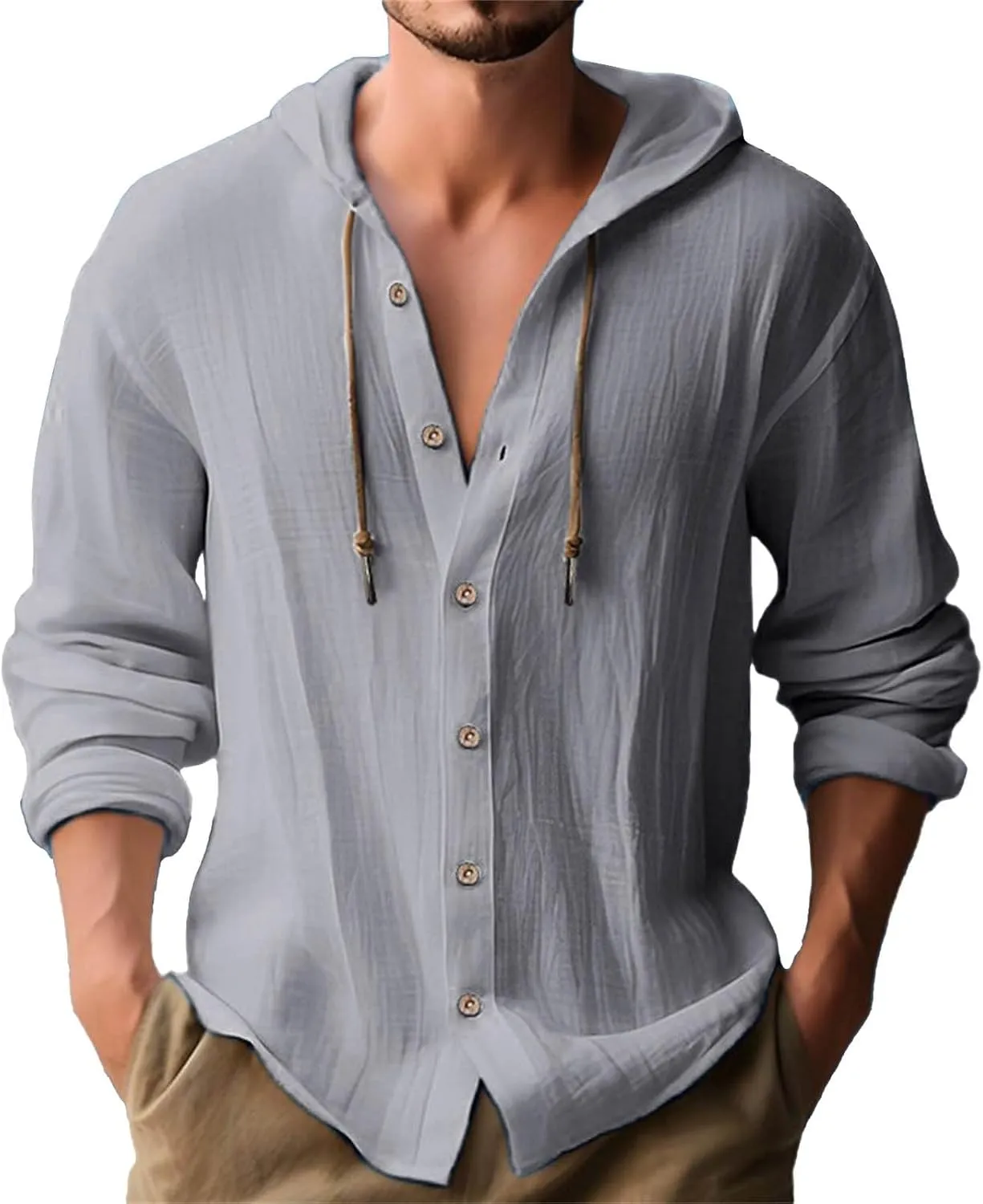 Men's Long Sleeve Classic Woven Shirt Pocket Long Sleeve Shirt Top Mens Long Sleeve Shirt Henley Shirts for Men