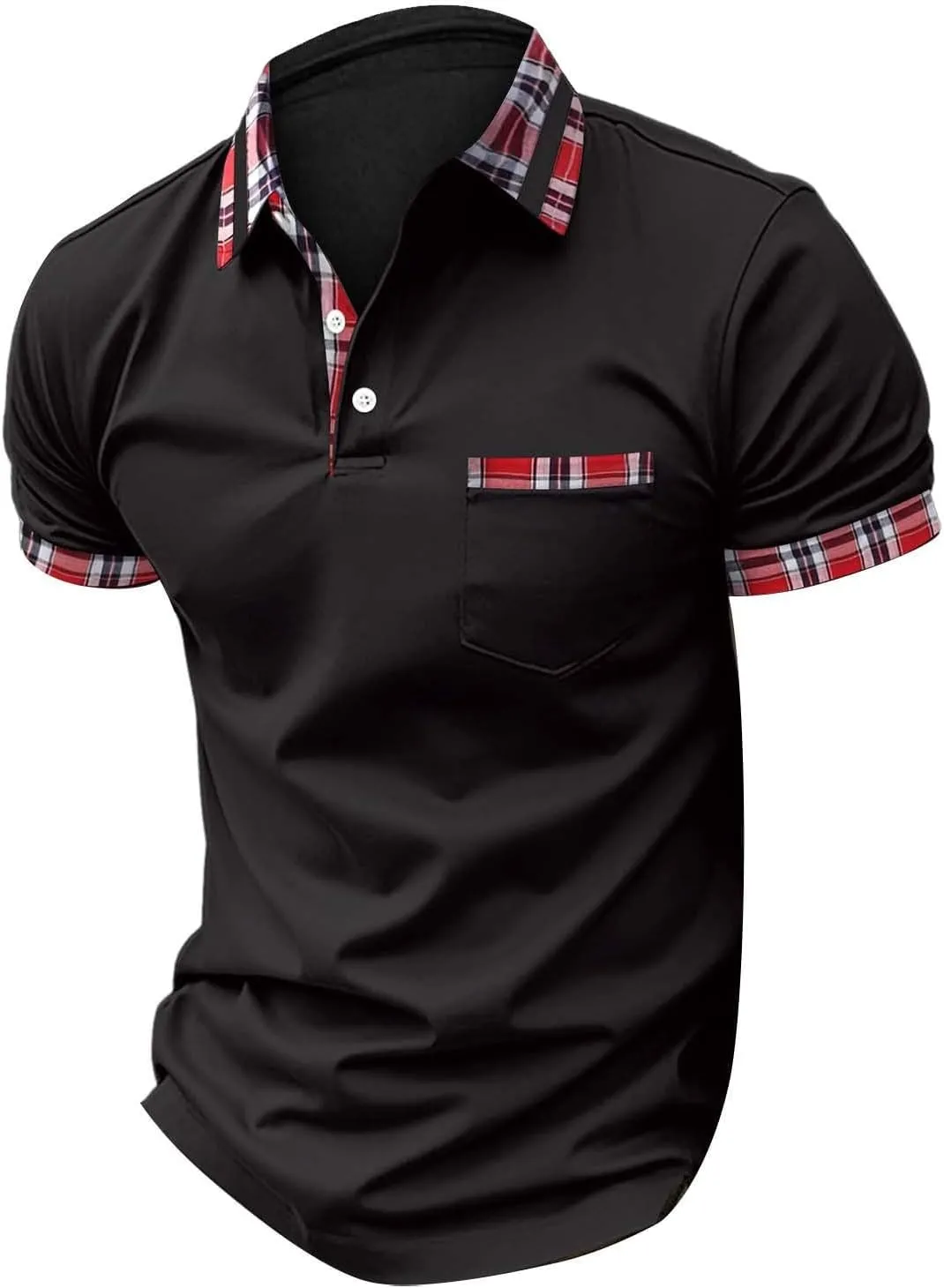 Men's Muscle V Neck Polo Shirts Slim Fit Shirt Short Sleeve Golf T-Shirts Stripe Retro Soft Casual Tee
