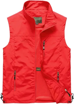 Men's Outdoor Utility Vest Zip Up Regular Fit Outerwear Lightweight Safari Travel Hunting Waistcoat with Pockets