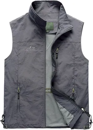 Men's Outdoor Utility Vest Zip Up Regular Fit Outerwear Lightweight Safari Travel Hunting Waistcoat with Pockets