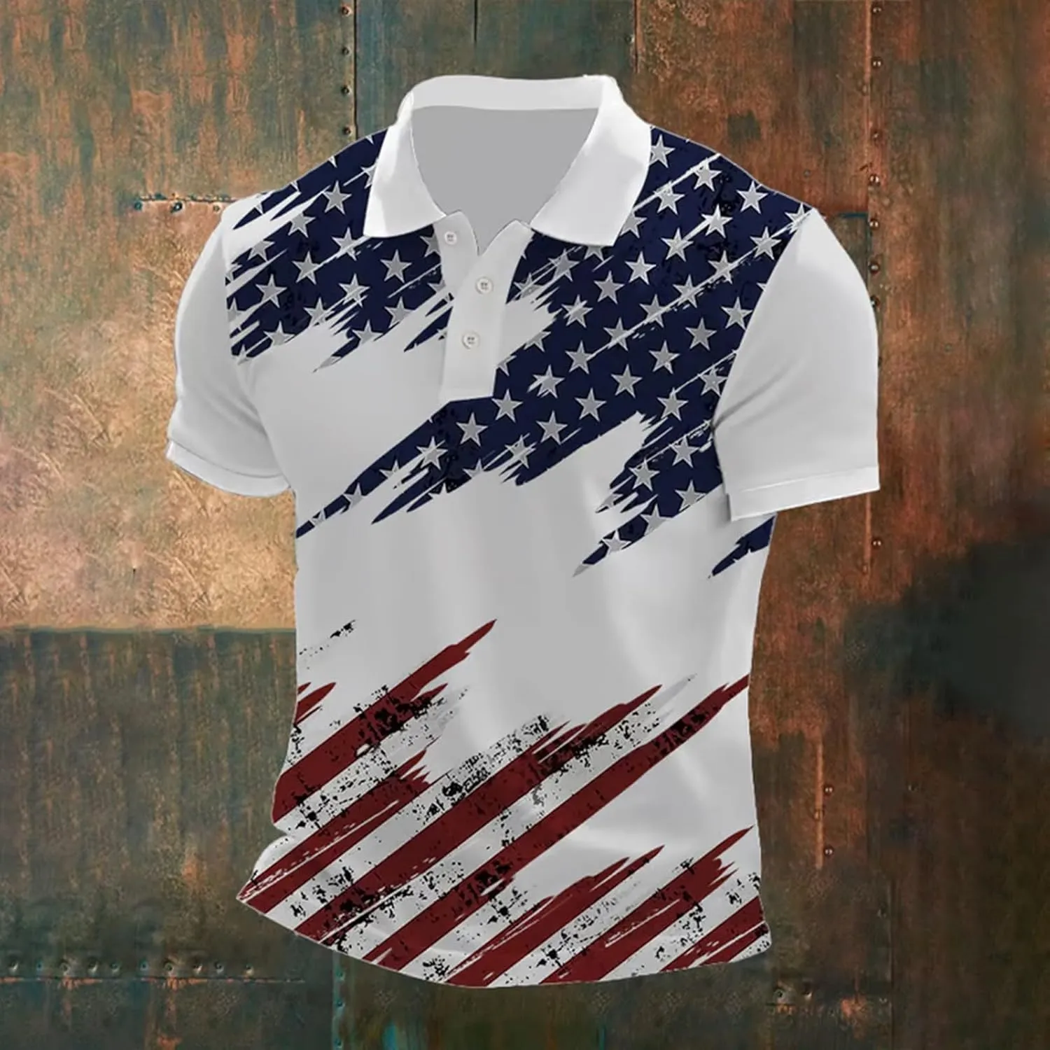 Men's Polo Shirt Short Sleeve Quick Dry American Flag Print Graphic Split Color Golf Shirt for Sport