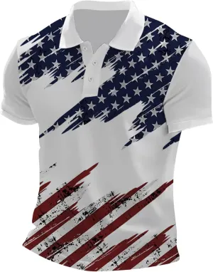 Men's Polo Shirt Short Sleeve Quick Dry American Flag Print Graphic Split Color Golf Shirt for Sport