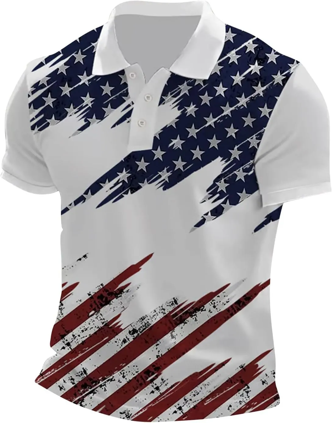 Men's Polo Shirt Short Sleeve Quick Dry American Flag Print Graphic Split Color Golf Shirt for Sport