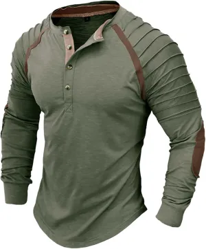 Mens Polo Shirts, Mens Henley Shirt Long Sleeve T Shirt Slim Fit Moisture Wicking Golf Shirt with Pleated Sleeve