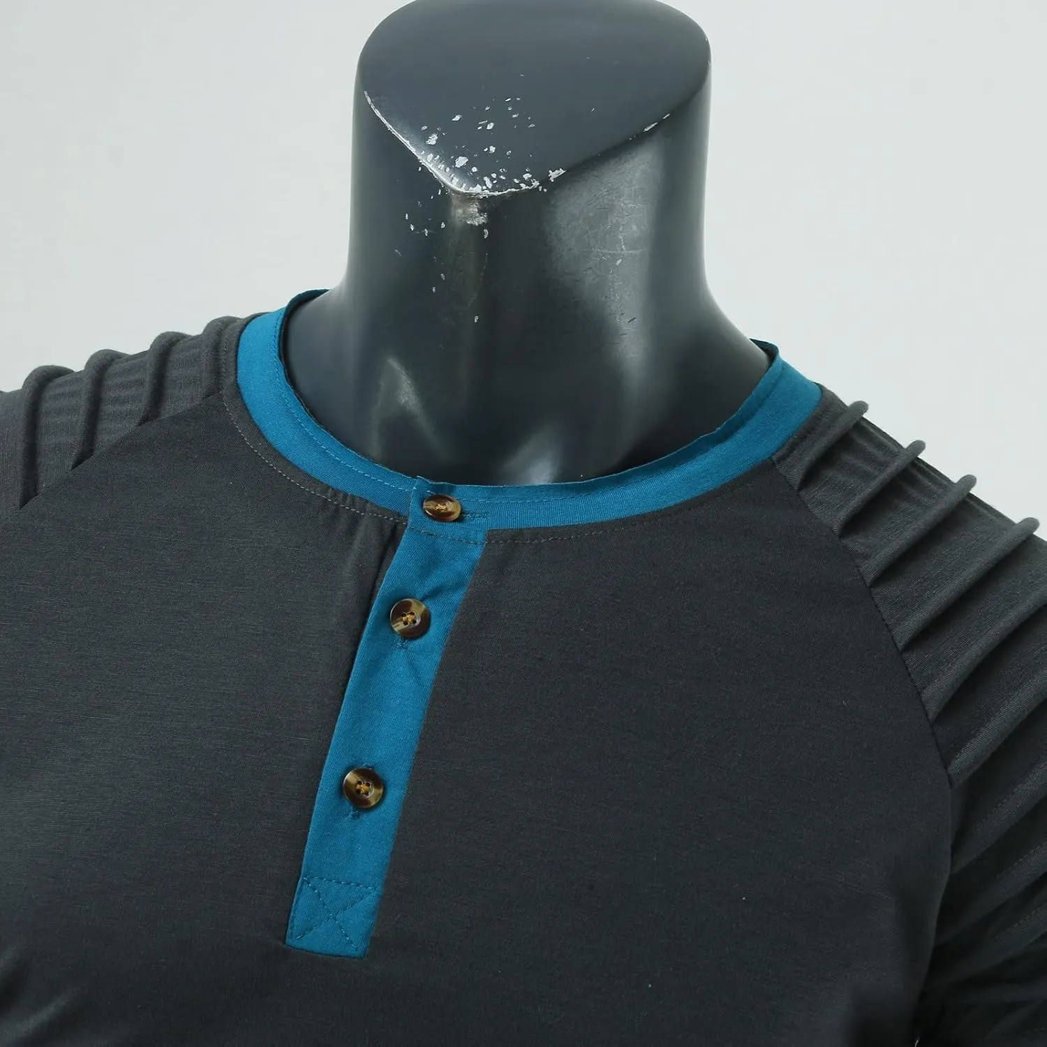 Mens Polo Shirts, Mens Henley Shirt Long Sleeve T Shirt Slim Fit Moisture Wicking Golf Shirt with Pleated Sleeve