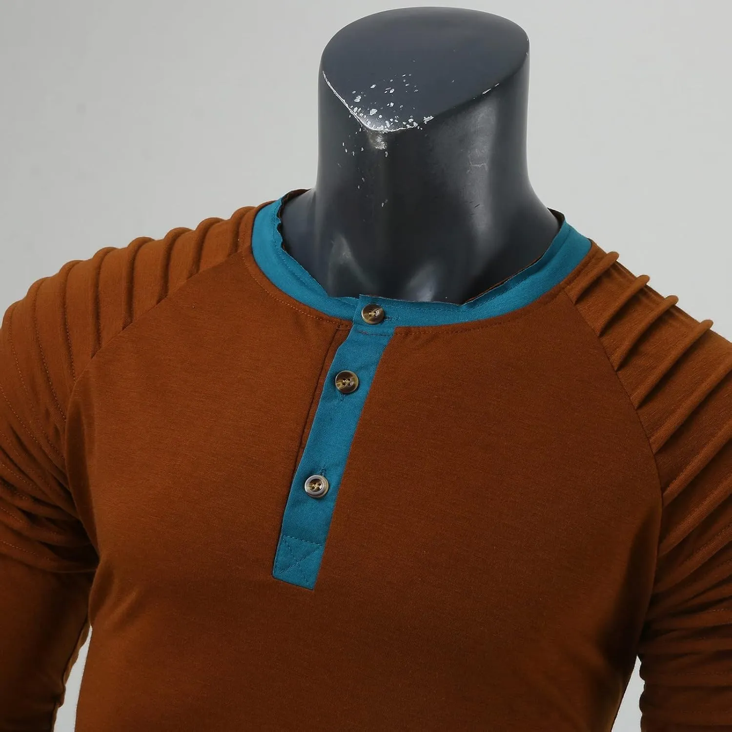 Mens Polo Shirts, Mens Henley Shirt Long Sleeve T Shirt Slim Fit Moisture Wicking Golf Shirt with Pleated Sleeve