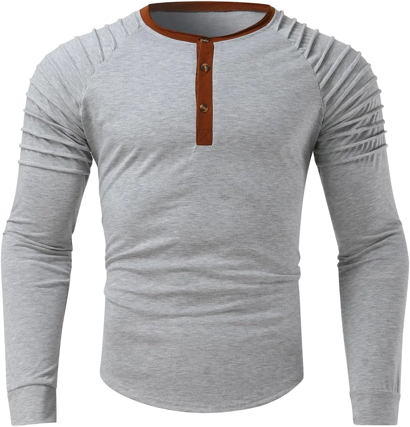 Mens Polo Shirts, Mens Henley Shirt Long Sleeve T Shirt Slim Fit Moisture Wicking Golf Shirt with Pleated Sleeve