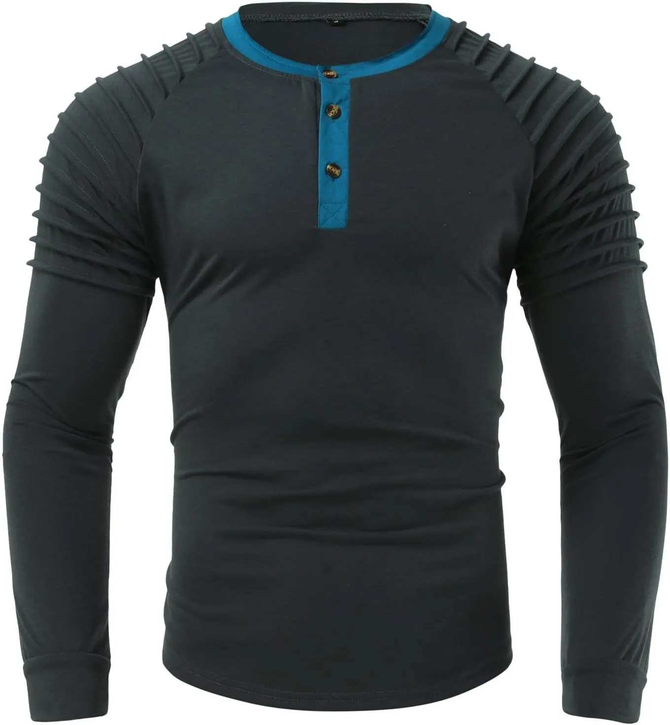 Mens Polo Shirts, Mens Henley Shirt Long Sleeve T Shirt Slim Fit Moisture Wicking Golf Shirt with Pleated Sleeve