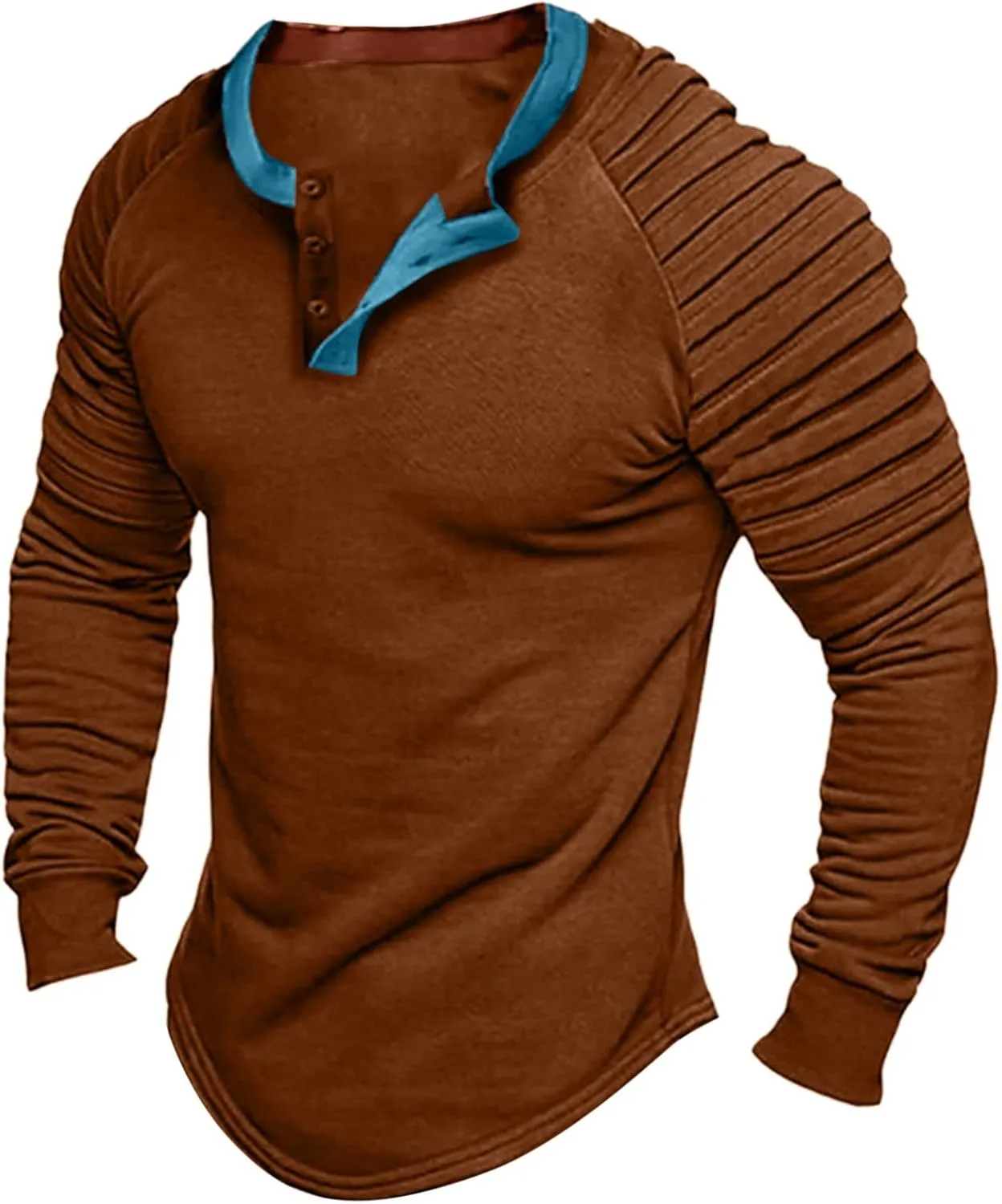 Mens Polo Shirts, Mens Henley Shirt Long Sleeve T Shirt Slim Fit Moisture Wicking Golf Shirt with Pleated Sleeve