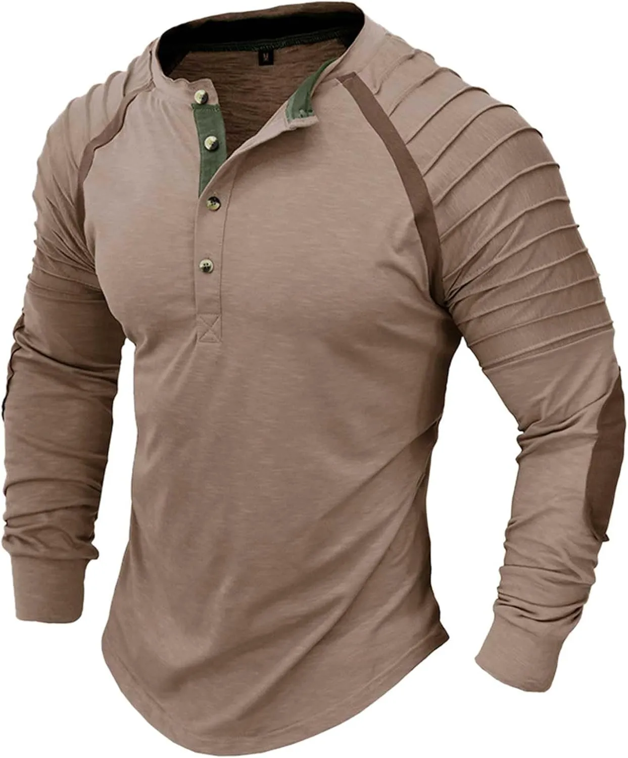 Mens Polo Shirts, Mens Henley Shirt Long Sleeve T Shirt Slim Fit Moisture Wicking Golf Shirt with Pleated Sleeve
