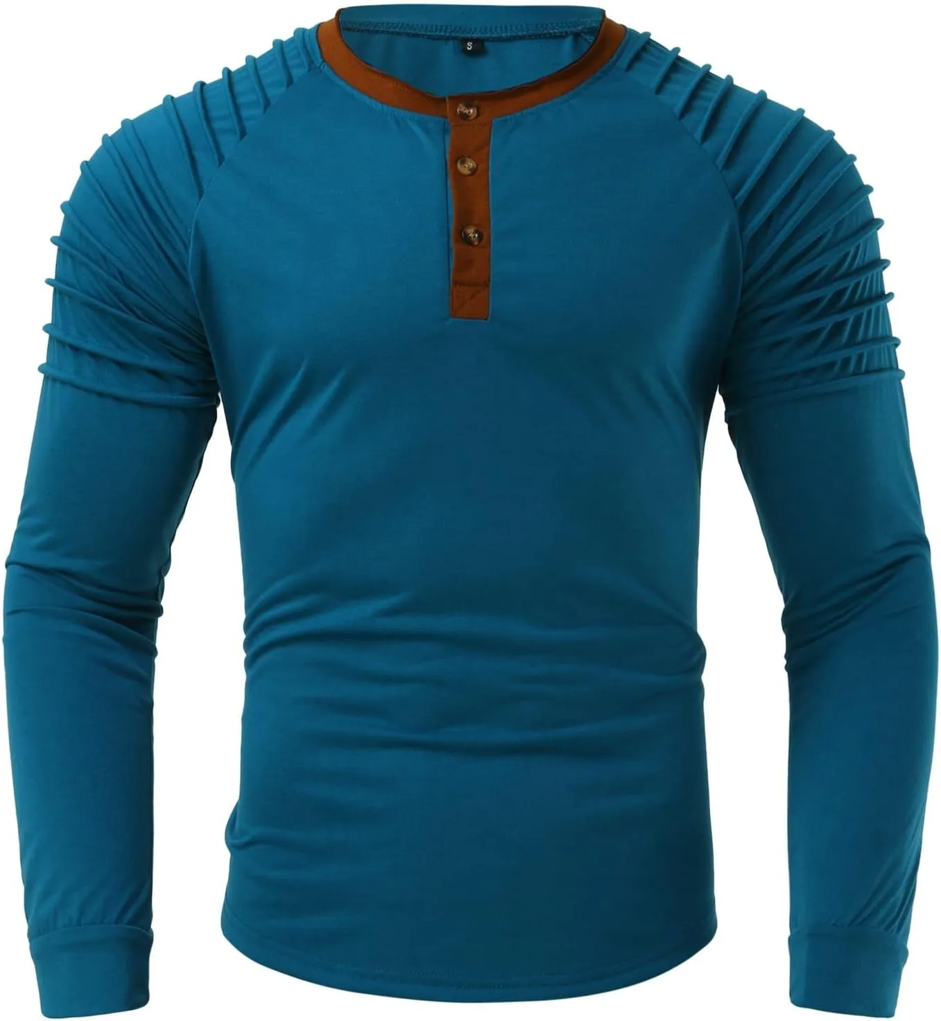 Mens Polo Shirts, Mens Henley Shirt Long Sleeve T Shirt Slim Fit Moisture Wicking Golf Shirt with Pleated Sleeve
