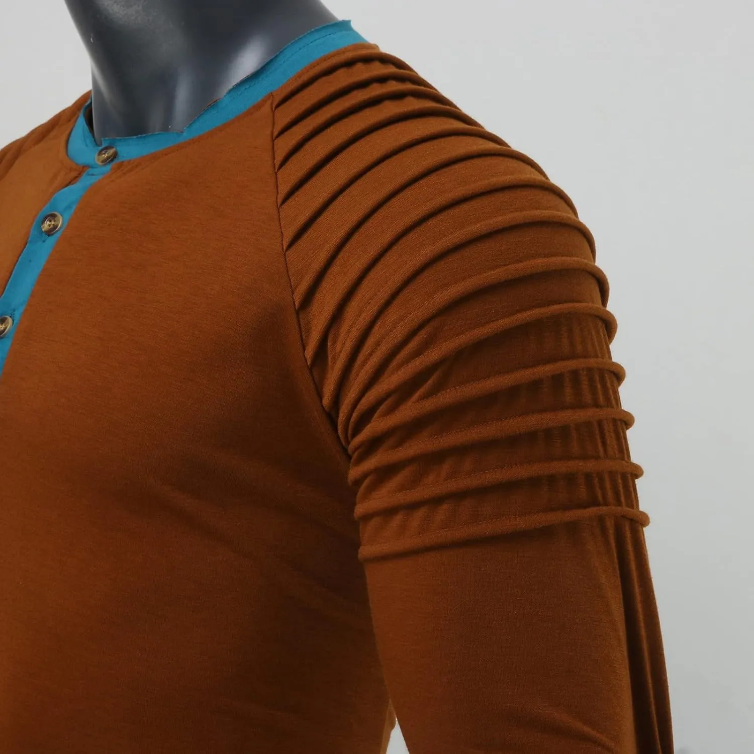 Mens Polo Shirts, Mens Henley Shirt Long Sleeve T Shirt Slim Fit Moisture Wicking Golf Shirt with Pleated Sleeve