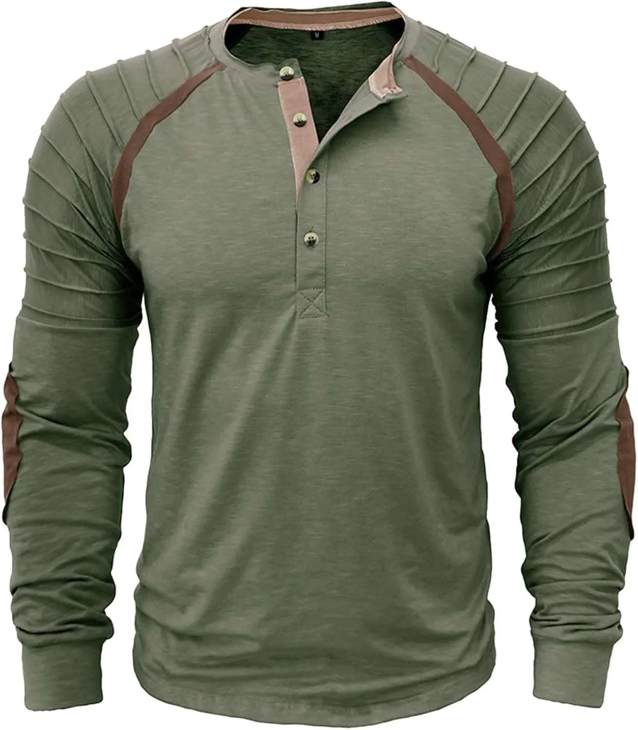 Mens Polo Shirts, Mens Henley Shirt Long Sleeve T Shirt Slim Fit Moisture Wicking Golf Shirt with Pleated Sleeve
