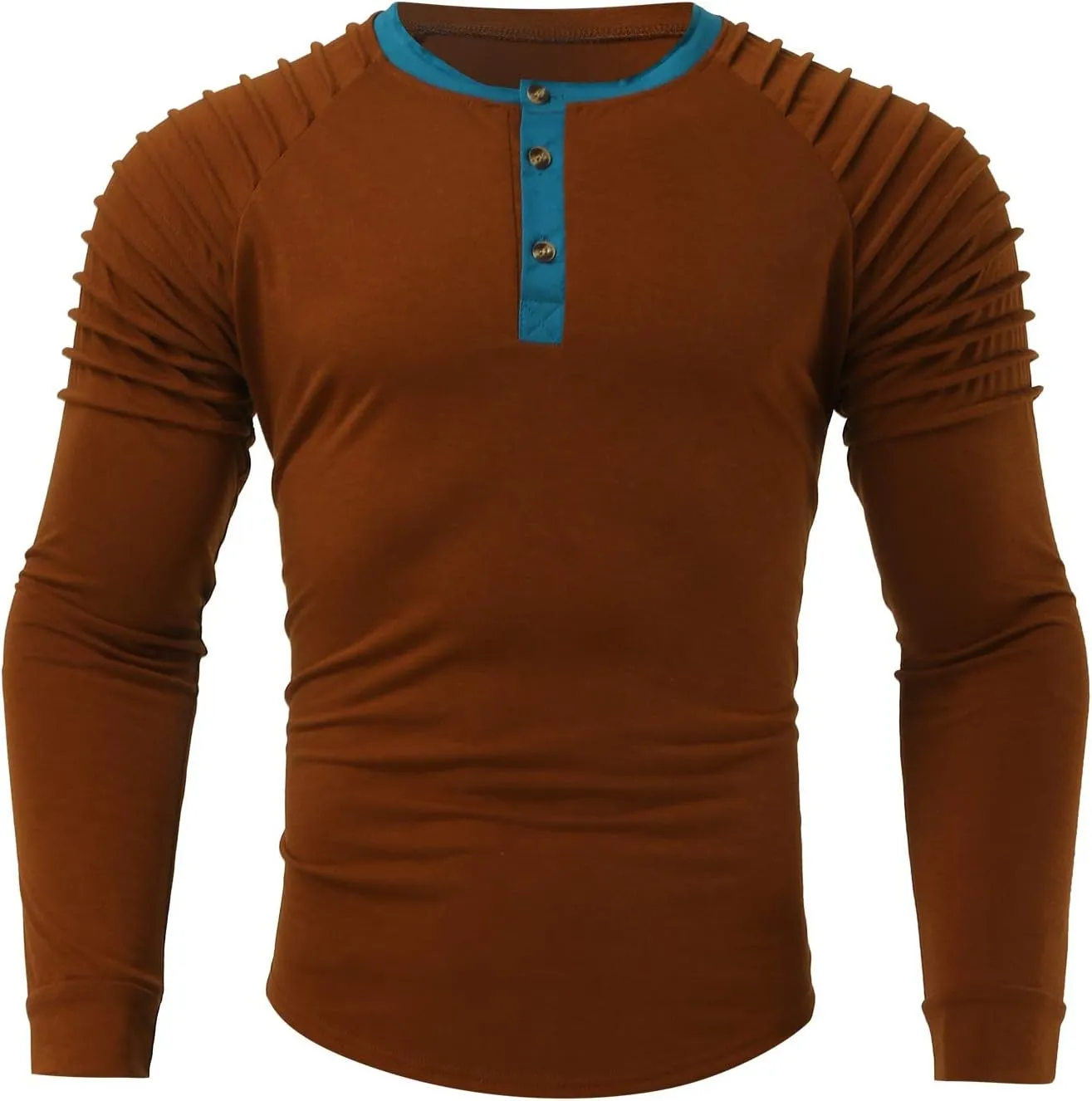 Mens Polo Shirts, Mens Henley Shirt Long Sleeve T Shirt Slim Fit Moisture Wicking Golf Shirt with Pleated Sleeve
