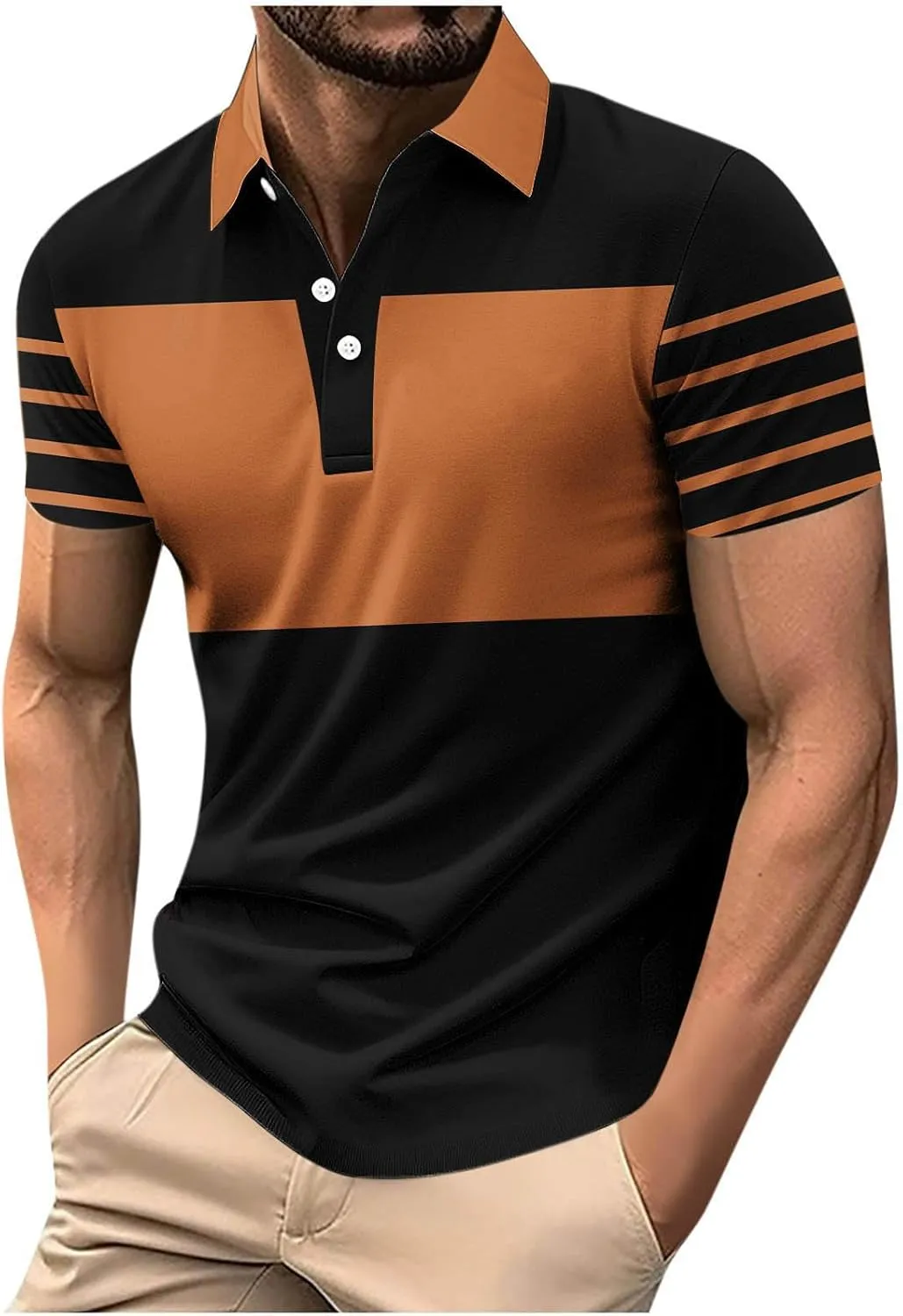 Men's Polo Shirts Short Sleeve Casual Polo T Shirt Color Block Slim Fit Golf Shirts Striped Moisture Wicking Golf Top