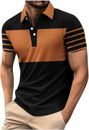 Men's Polo Shirts Short Sleeve Casual Polo T Shirt Color Block Slim Fit Golf Shirts Striped Moisture Wicking Golf Top