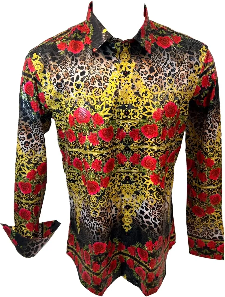 Men's Premiere Designer Fashion Dress Shirt Casual Shirt Woven Long Sleeve Button Down Shirt