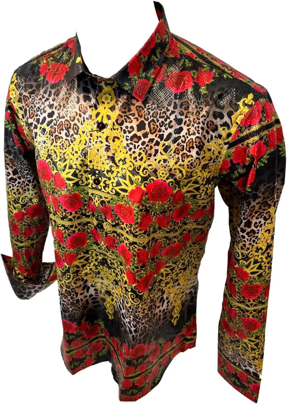 Men's Premiere Designer Fashion Dress Shirt Casual Shirt Woven Long Sleeve Button Down Shirt