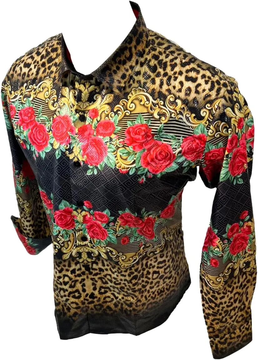 Men's Premiere Designer Fashion Dress Shirt Casual Shirt Woven Long Sleeve Button Down Shirt