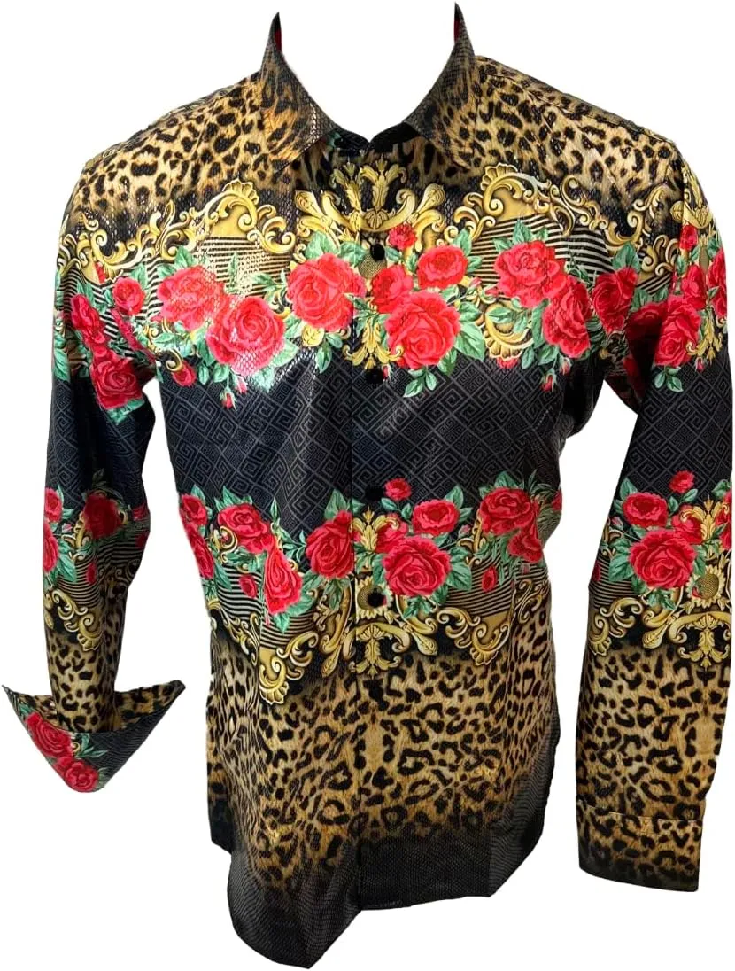 Men's Premiere Designer Fashion Dress Shirt Casual Shirt Woven Long Sleeve Button Down Shirt