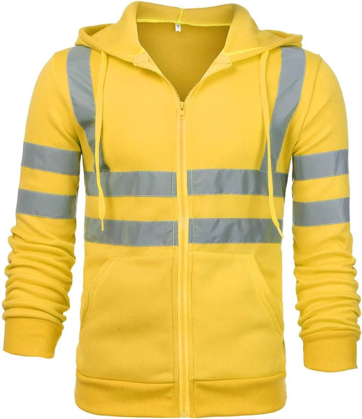 Mens Reflective Shirts Class 3 High Visibility Safety Hoodie Sweatshirt Casual Hi Vis Hooded Sweatshirts Zip Jacket
