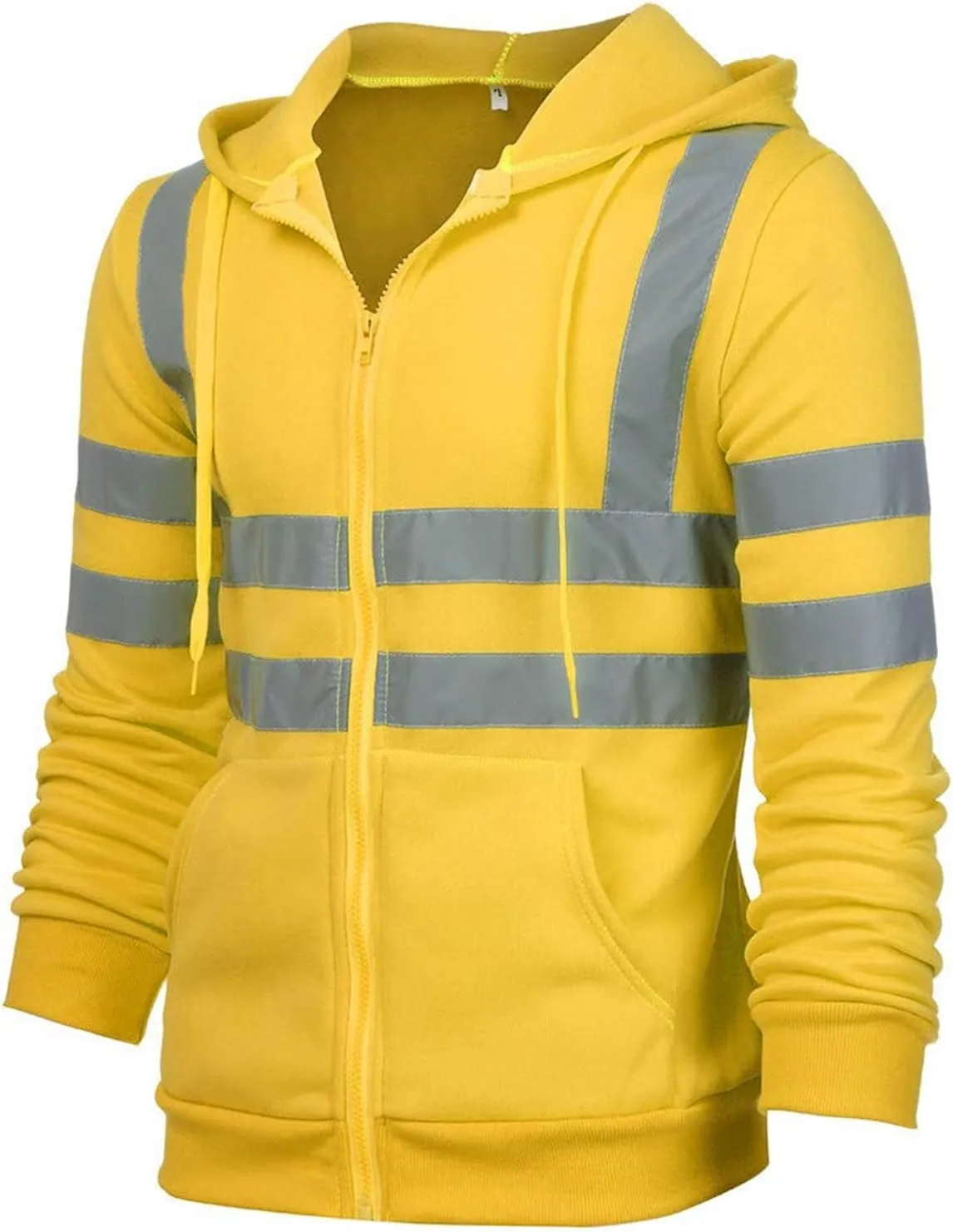 Mens Reflective Shirts Class 3 High Visibility Safety Hoodie Sweatshirt Casual Hi Vis Hooded Sweatshirts Zip Jacket