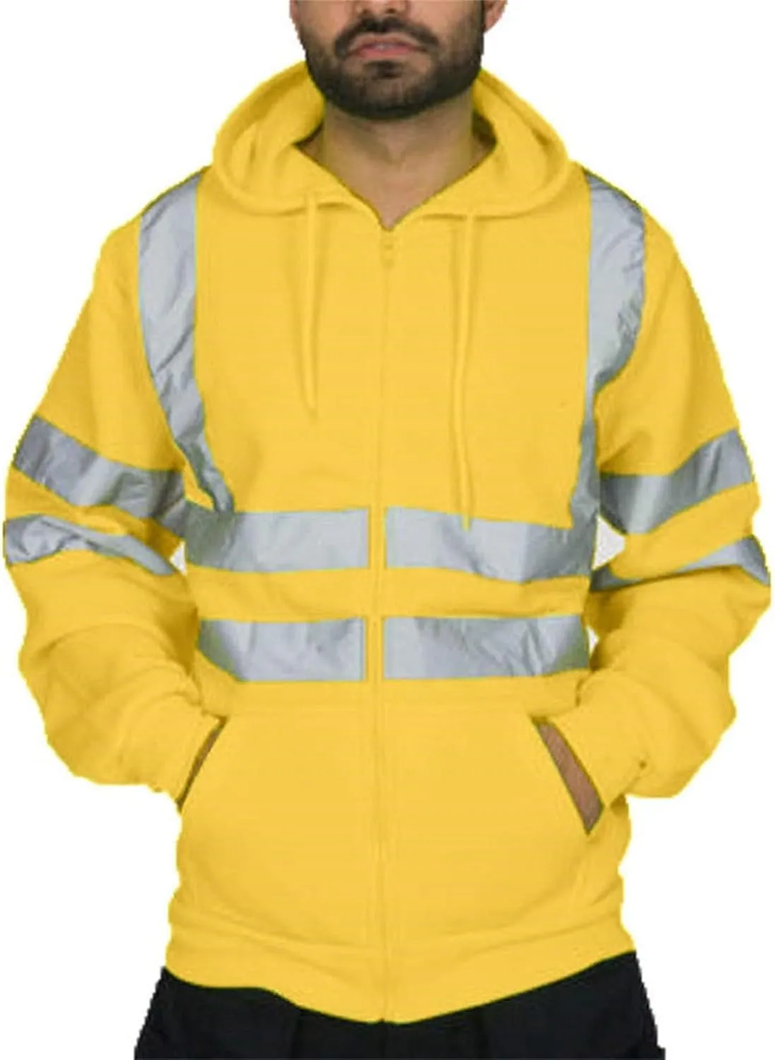 Mens Reflective Shirts Class 3 High Visibility Safety Hoodie Sweatshirt Casual Hi Vis Hooded Sweatshirts Zip Jacket
