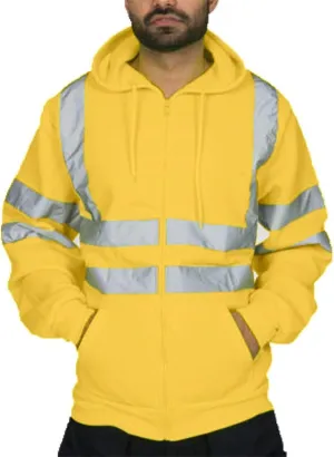 Mens Reflective Shirts Class 3 High Visibility Safety Hoodie Sweatshirt Casual Hi Vis Hooded Sweatshirts Zip Jacket