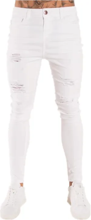 Men's Ripped Jeans  Fashionable Slim Fit Stretch Denim with Patches,Ripped Distressed Destroyed Straight Slim Fit Jeans