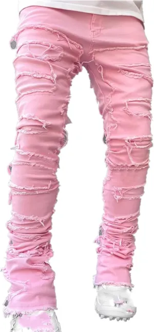 Men's Ripped Jeans  Fashionable Slim Fit Stretch Denim with Patches,Ripped Distressed Destroyed Straight Slim Fit Jeans