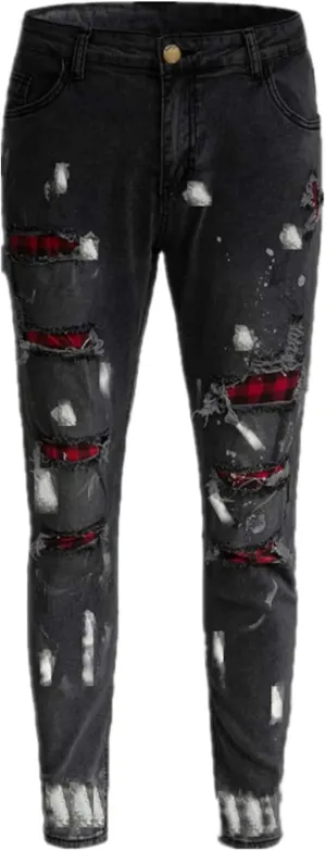 Men's Ripped Jeans  Fashionable Slim Fit Stretch Denim with Patches,Ripped Distressed Destroyed Straight Slim Fit Jeans