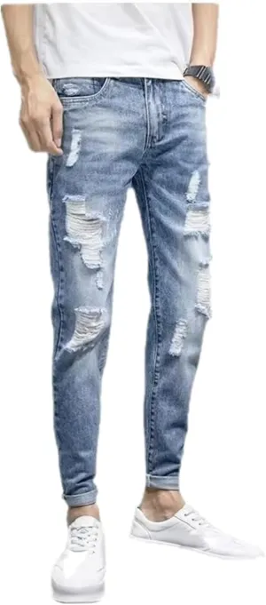 Men's Ripped Jeans  Fashionable Slim Fit Stretch Denim with Patches,Ripped Distressed Destroyed Straight Slim Fit Jeans