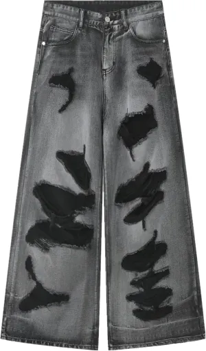 Men's Ripped Jeans  Fashionable Slim Fit Stretch Denim with Patches,Ripped Distressed Destroyed Straight Slim Fit Jeans