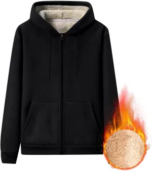 Men's Sherpa Hoodie Jacket Full Zip Up Fleece Lined Hoodies Sweatshirt 2024 Winter Warm Thick Fleece Jackets Coats
