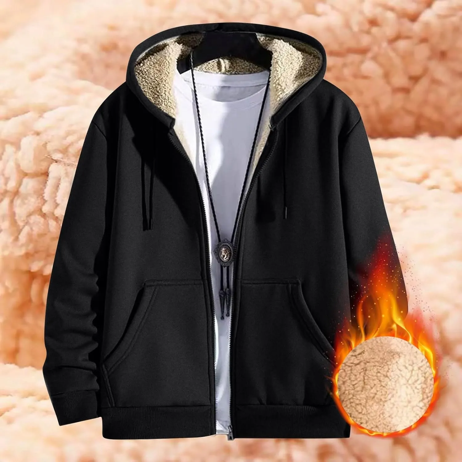 Men's Sherpa Hoodie Jacket Full Zip Up Fleece Lined Hoodies Sweatshirt 2024 Winter Warm Thick Fleece Jackets Coats