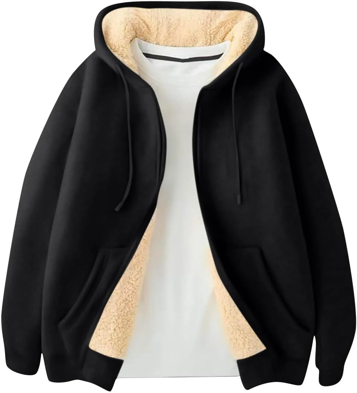 Men's Sherpa Hoodie Jacket Full Zip Up Fleece Lined Hoodies Sweatshirt 2024 Winter Warm Thick Fleece Jackets Coats