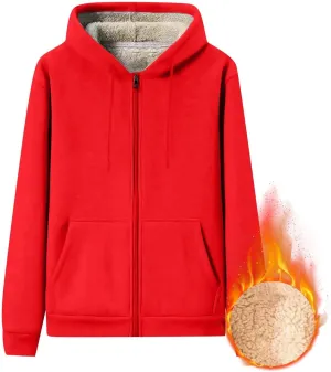 Mens Sherpa Lined Hoodie Full-Zip Warm Winter Hooded Thermal Fleece Heavyweight Hoodies