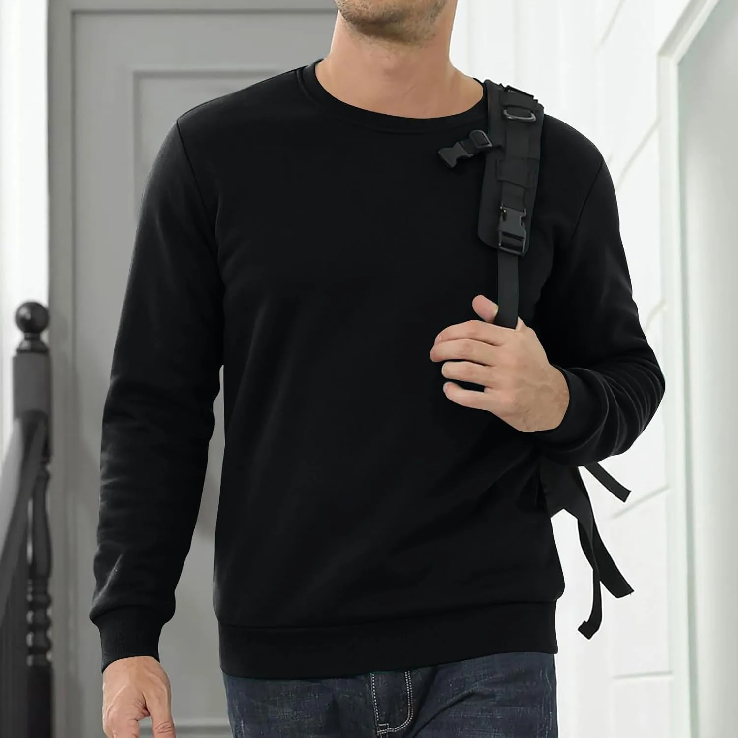 Mens Sherpa Lined Sweatshirt Basic Winter Fleece Warm Thick Pullover Top Casual Fashion Long Sleeve Crewneck Sweaters