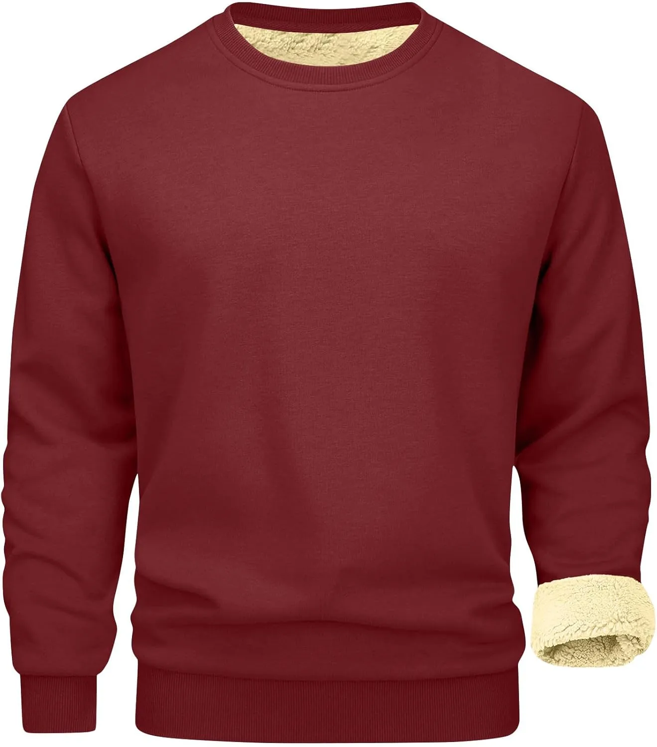 Mens Sherpa Lined Sweatshirt Basic Winter Fleece Warm Thick Pullover Top Casual Fashion Long Sleeve Crewneck Sweaters