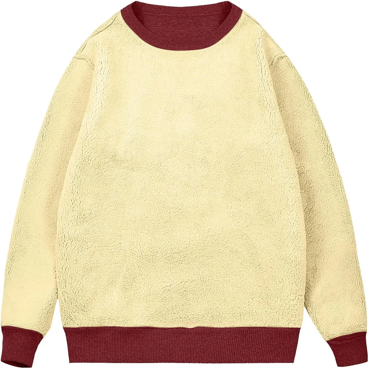 Mens Sherpa Lined Sweatshirt Basic Winter Fleece Warm Thick Pullover Top Casual Fashion Long Sleeve Crewneck Sweaters