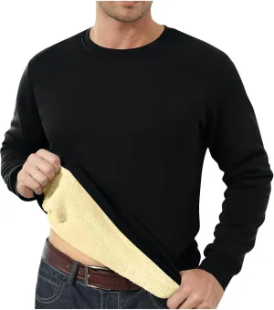 Mens Sherpa Lined Sweatshirt Basic Winter Fleece Warm Thick Pullover Top Casual Fashion Long Sleeve Crewneck Sweaters