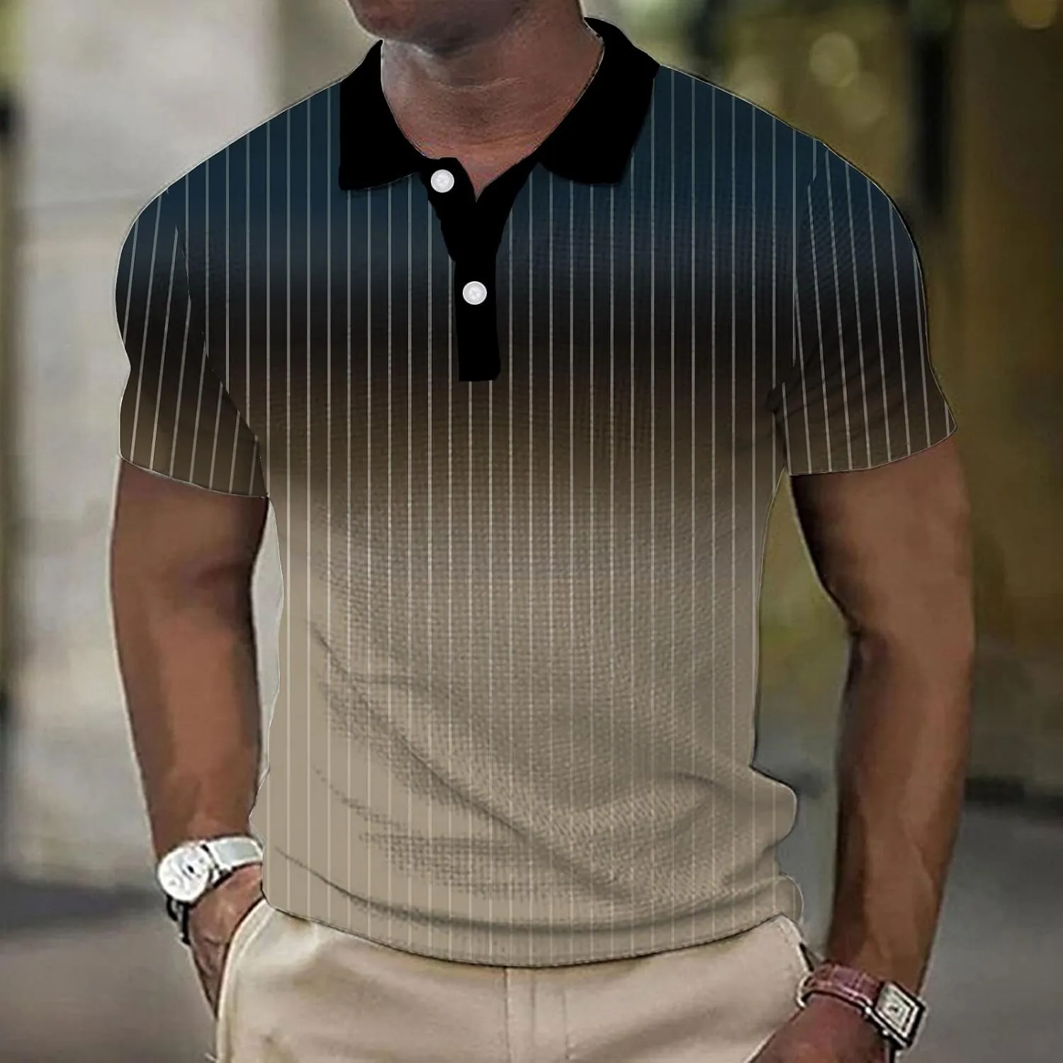 Mens Short Sleeve Shirt with Collar, 2023 Fashion Slim Fit Casual Polo Shirt Block Color Summer Sport Golf Shirt for Men