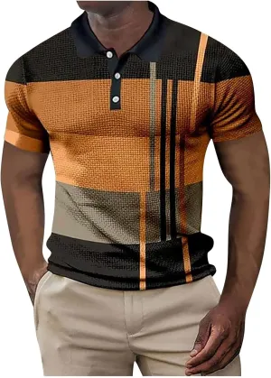 Mens Short Sleeve Shirt with Collar, 2023 Fashion Slim Fit Casual Polo Shirt Block Color Summer Sport Golf Shirt for Men