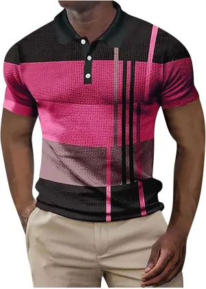 Mens Short Sleeve Shirt with Collar, 2023 Fashion Slim Fit Casual Polo Shirt Block Color Summer Sport Golf Shirt for Men